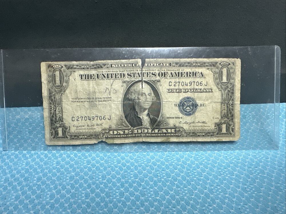 One Dollar Silver Certificate Series 1935-G Circulated & ripped in half